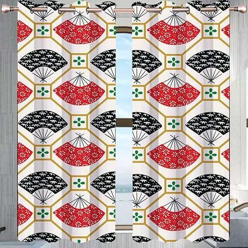 Cortina de puerta aislada con diseño de flores japonesas de hojas opacas, 2 paneles, 63 x 80 pulgadas