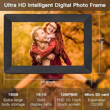 Frameo 10.1 Inch Digital Picture Frame WiFi Connect Touch Screen Digital Photo Frame, 16GB Memory, Auto-Rotate, Share Photos/Videos Instantly via Frameo App from Anywhere
