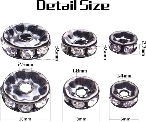 Miniatura 3 de Cuentas espaciadoras de cristal, 400 cuentas de diamantes de imitación de aleación de color negro pistola, accesorios para manualidades, joyas,