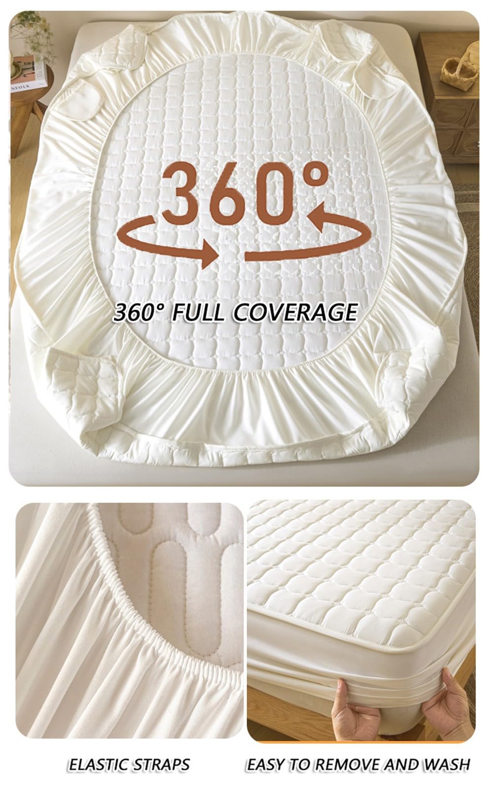 Protège-Matelas Imperméable avec 2 Taies d'oreiller,Drap-Housse Matelassé Protège-Matelas,Housse de Matelas Antidérapant Doux pour la Peau,pour Maison Hôtel Dortoir(Khaki,180x220cm)