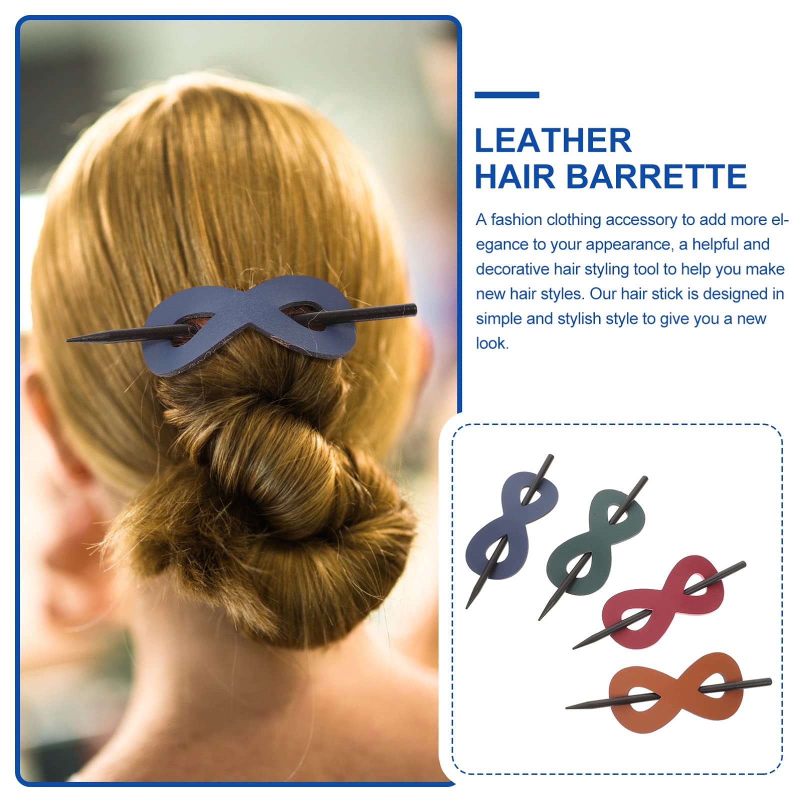SOLUSTRE French Barrette 4Pcs Leather Hair clips Hair Barrette Ponytail Holders with Stick 8 Shape Clip Leather Hair Accessories for Women Mixed Color 2 Womens Hair Clips - Image 3