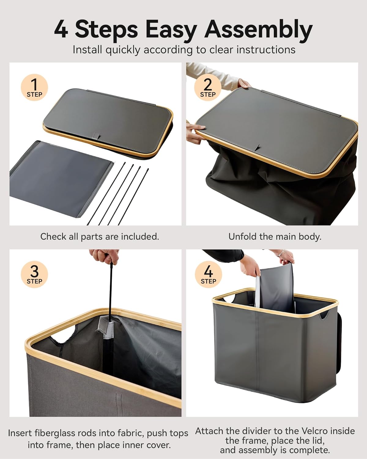 Storage Basket with Lid and Handles, 100L Fabric Bin with Divider for Shelf, Closet, Toy Organization, Collapsible Storage Organizer for Home, Grey