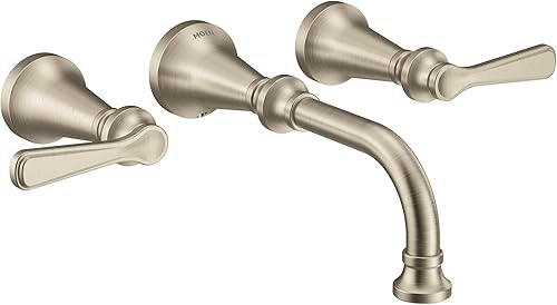 Moen TS44104BN Colinet - Grifo de baño con manija tradicional de palanca para montaje en pared, requiere válvula, níquel cepillado