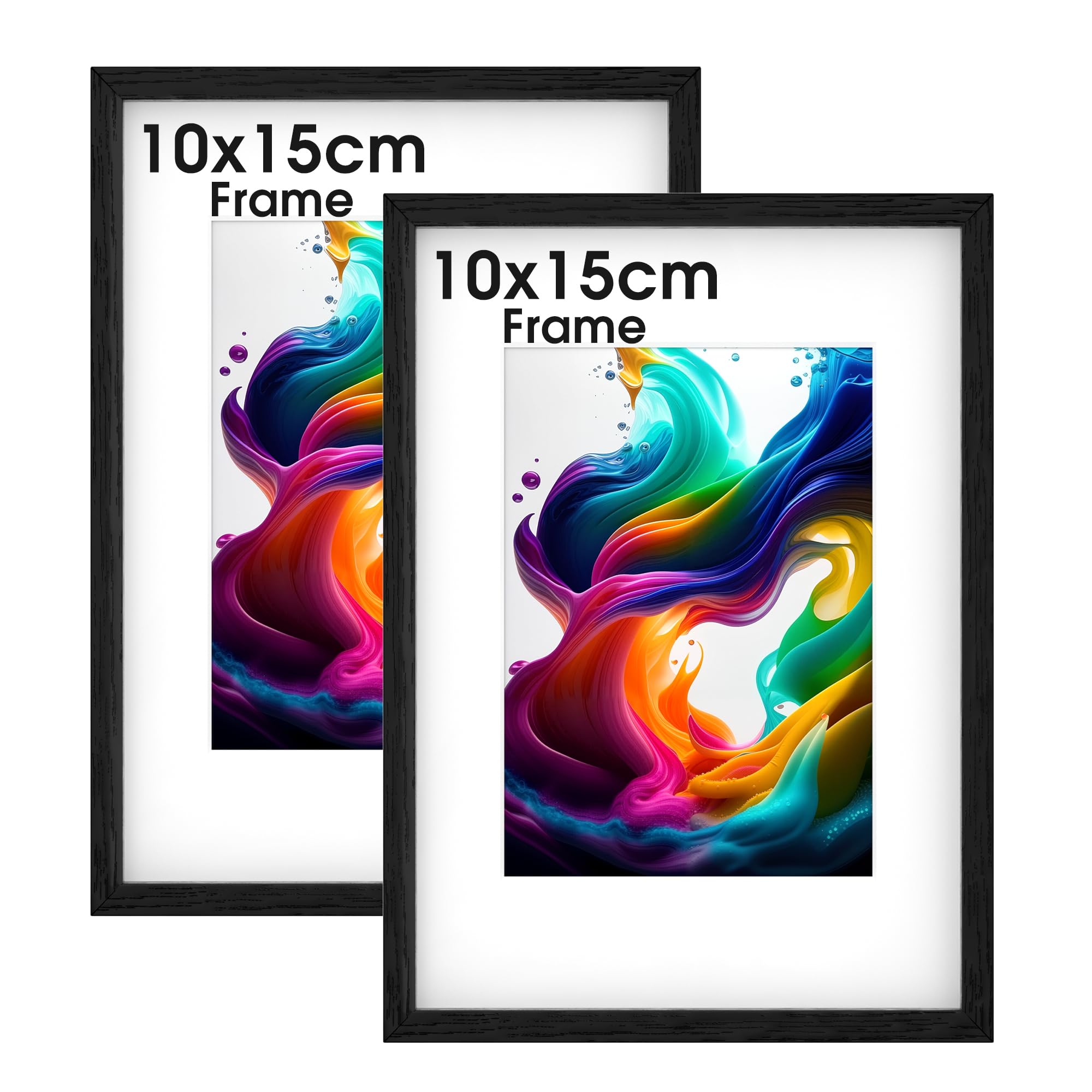 HueeeJot 10x15cm picture frame 2 Pack - 15x10 photo frame with Stand Tabletop or Wall Hanging - Engineered Wood Photo Frames for Artwork, Family Photos, and Gifts for Friends and Relatives, Black