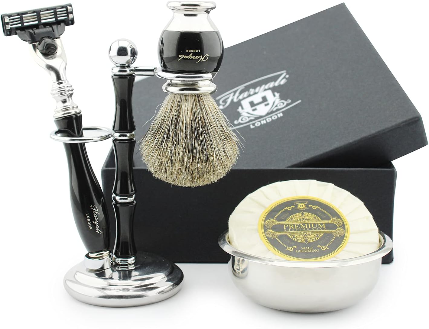 Kit De Rasage Haryali London Rasoir Coupe Gorge Bois & Cuir - Neuf UK
