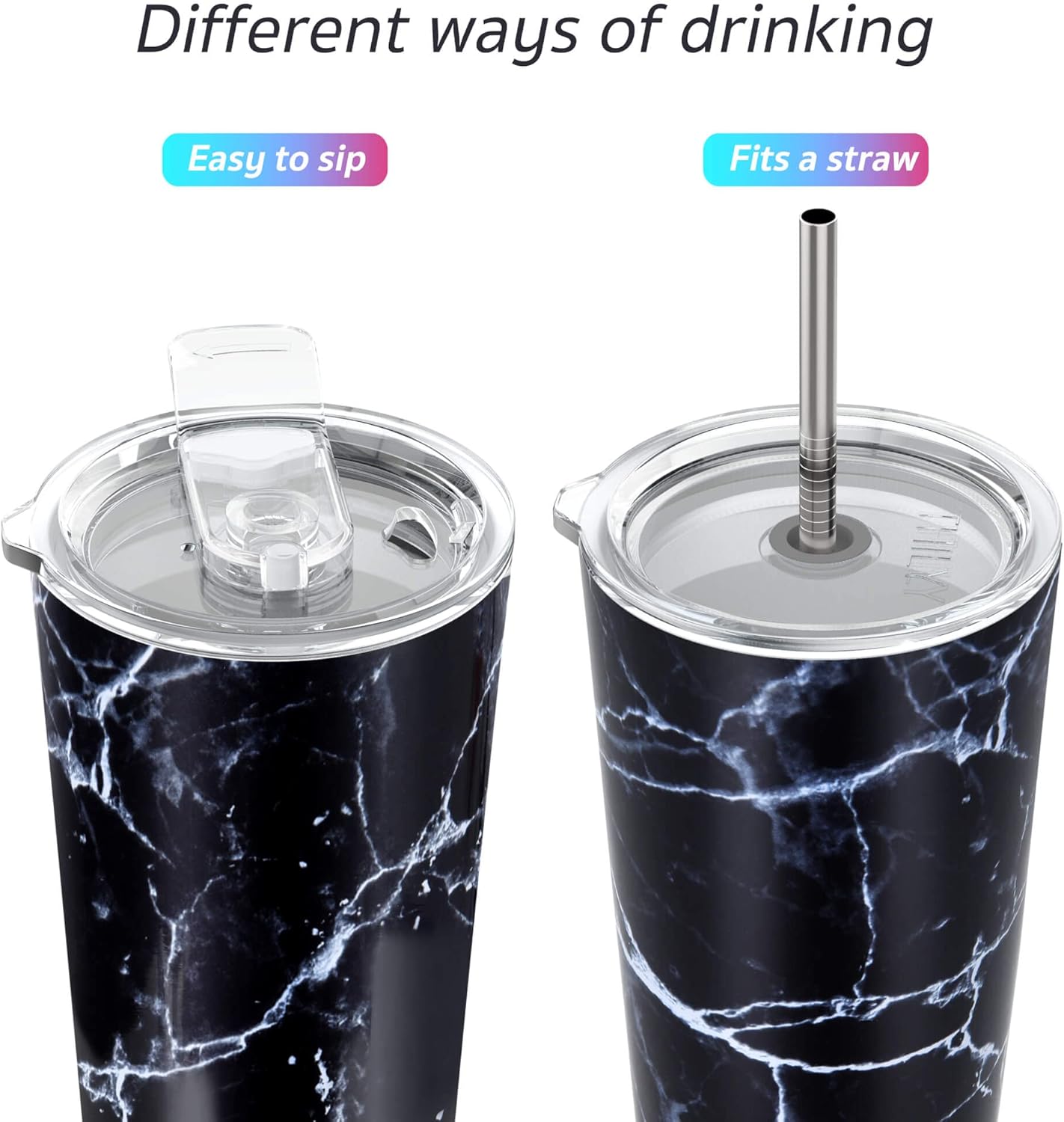 THILY Stainless Steel Vacuum Insulated Tumbler Travel Mug 26 oz Coffee Cup with 2 Lids and Straws, Splash Proof - Image 3