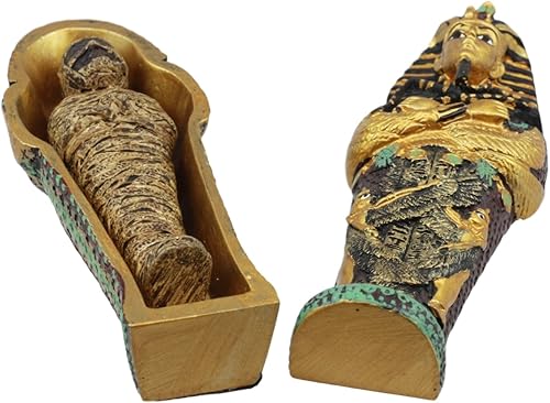 Miniatura 2 de Gifts & Decor Ebros - Juego de estatuillas de faraón egipcio Tutankamón, faraón, sarcófago, ataúd con momia, 4 pulgadas de largo, escultura