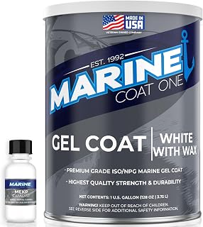 Iso/Npg Gel Coat White with Wax with MEKP Catalyst for Hardening, No Color Pigments, Gel Coat Repair Kit for Boats, Fiberglass (1 Gallon)