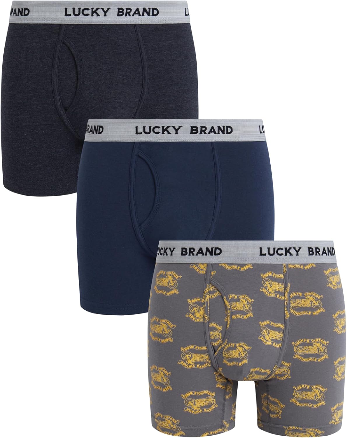 Lucky Brand Men's Boxer Briefs - 3 Pack Soft Stretch Casual Men's Underwear with Functional Fly Pouch Boxers (S-2XL)
