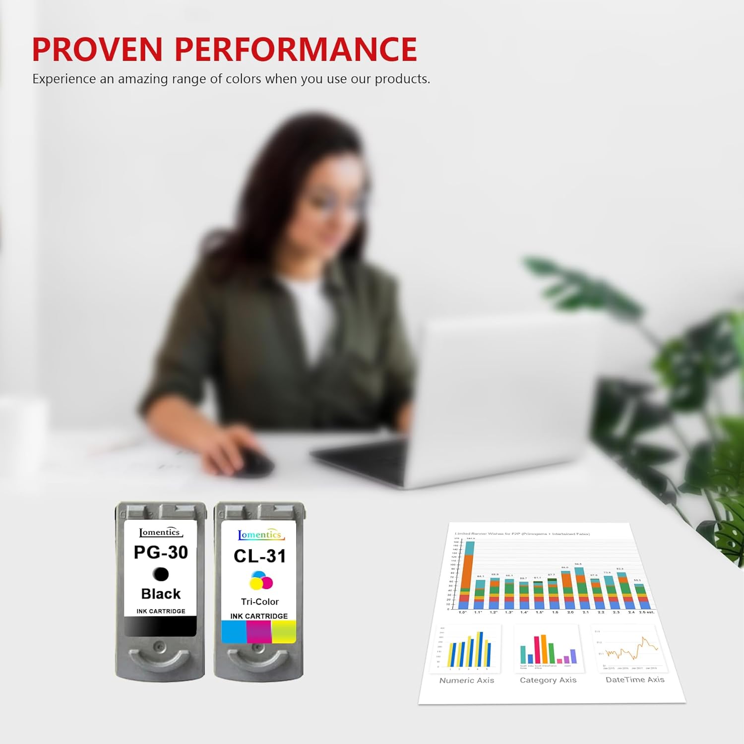 PG-30 Black and CL-31 Color Printer Ink Cartridges (2-Pack, 1Black/1Tri-Color) - Lometic PG30 CL31 Ink Replacement for Canon iP2600 iP1800 MX310 MX300 MP210 MP470 MP140 MP190 Printer