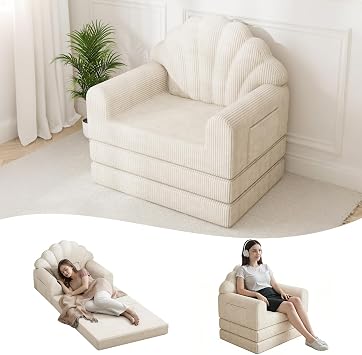 Folding Sofa Bed, 2-in-1 Convertible Futon Sleeper Chair, Beige