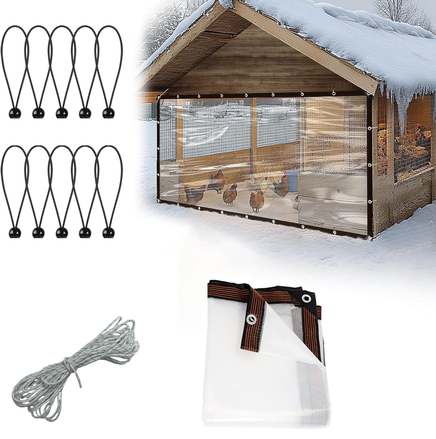 Copertura per pollaio, Tarpaulin impermeabile con eyelets, copertura per pollaio con cordini elastici e rope, facile da installare per grandi camminate in chicken Coop, trasparente per giardino