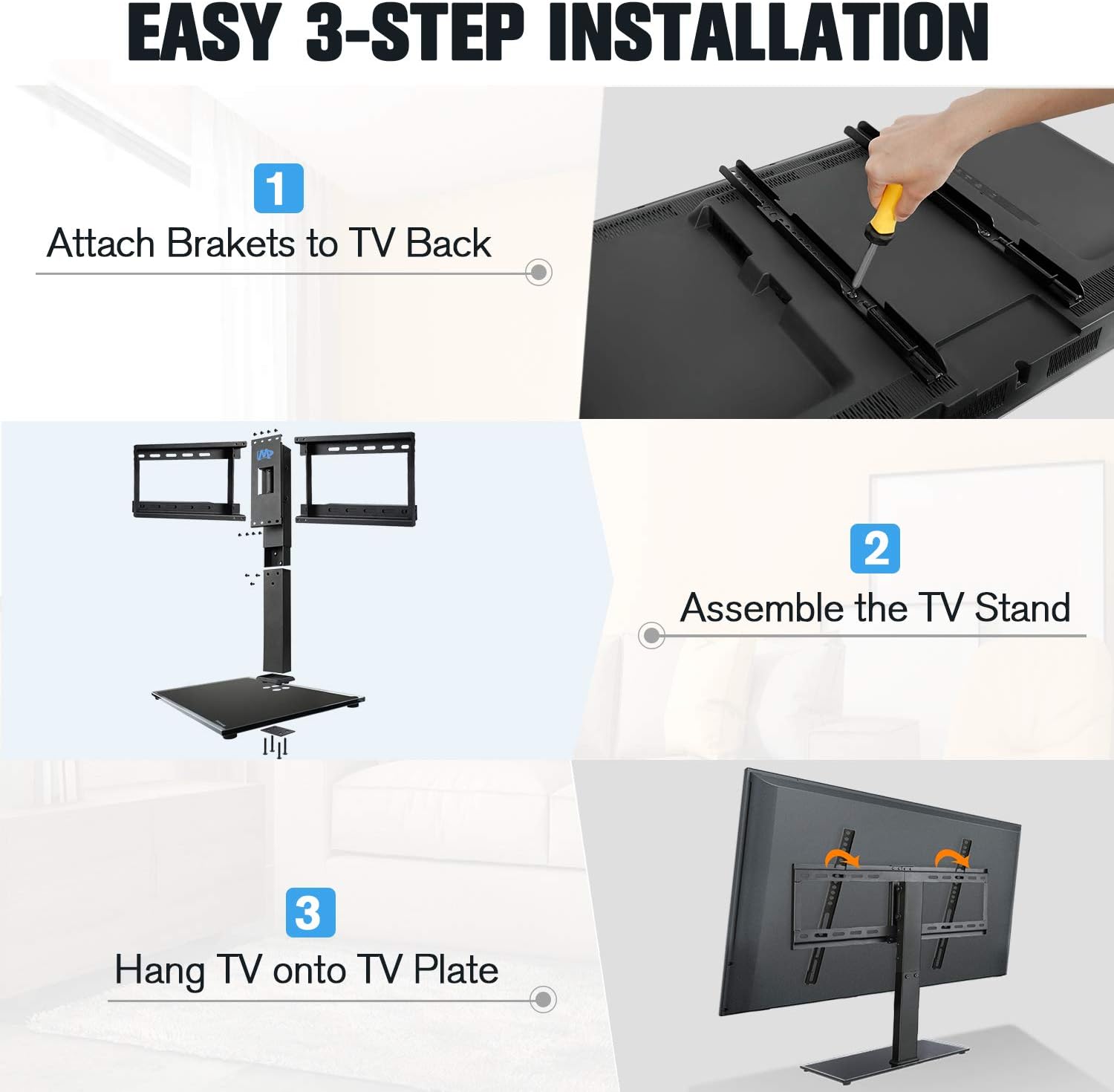 Mounting Dream Universal TV Stand - Table Top TV Stands for 42-60 Inch LCD LED TVs, 4 Height Adjustable TV Base Stand with Tempered Glass Base and Anti-tip Strap, Max VESA 600x400mm 99 LBS, MD5109-KD