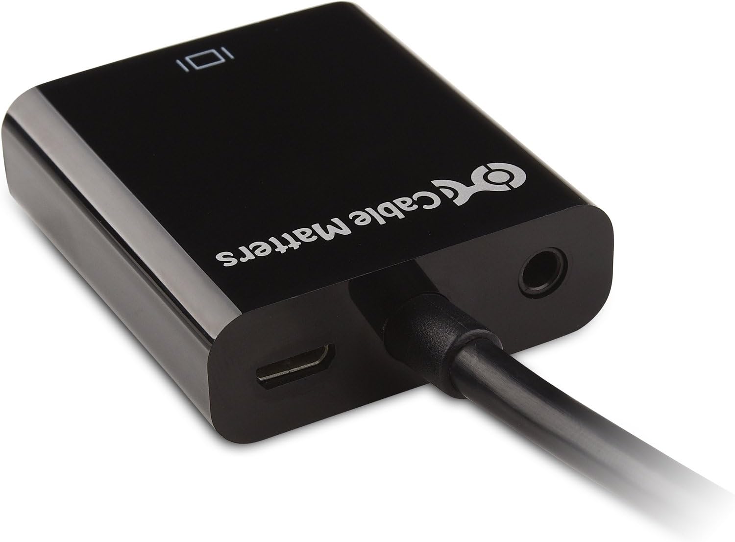 Close-up of the audio and USB power ports on the adapter