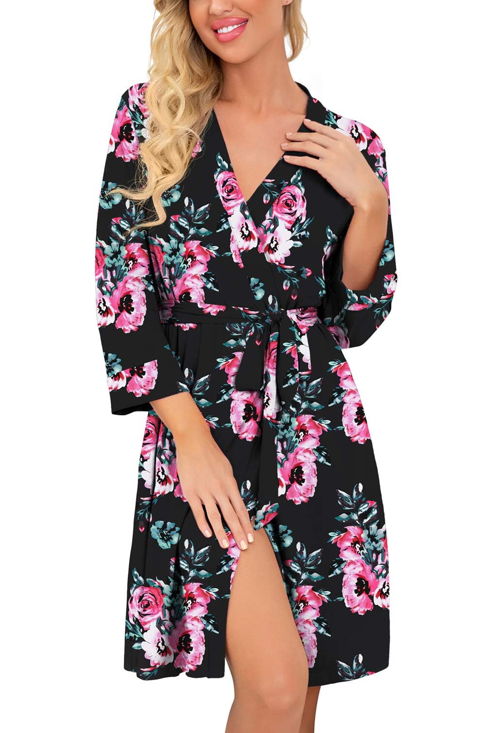 PrinStory Women Long/Short Bathrobe Knit Kimono Robes Soft Womens Dressing Gowns Casual Ladies Loungewear — view 45