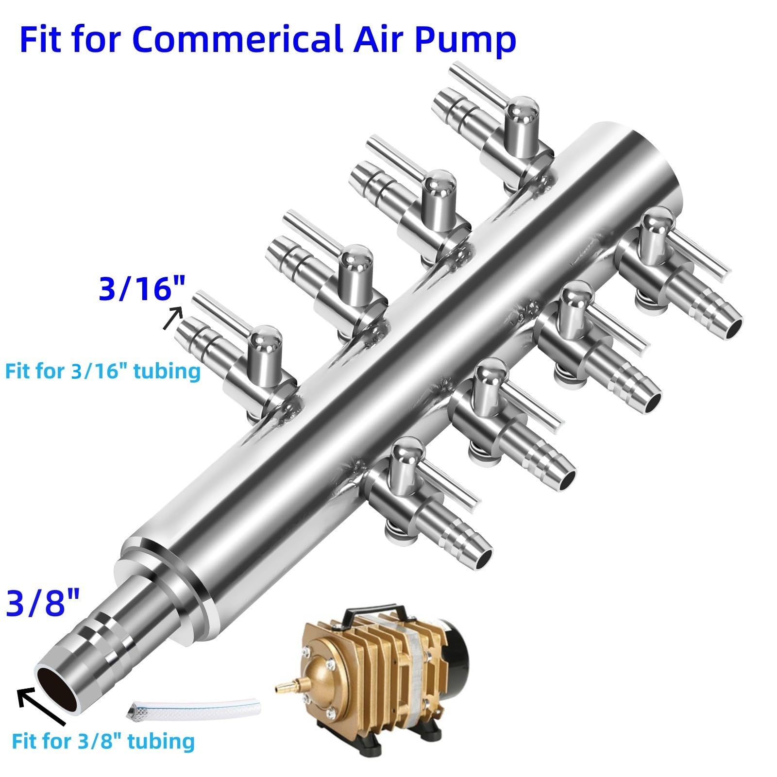 AQUANEAT Aquarium Air Pump Splitter,Fish Tank Air Valve, Metal Stainless Steel Air Flow Control for Commerical Air Pump Accessories
