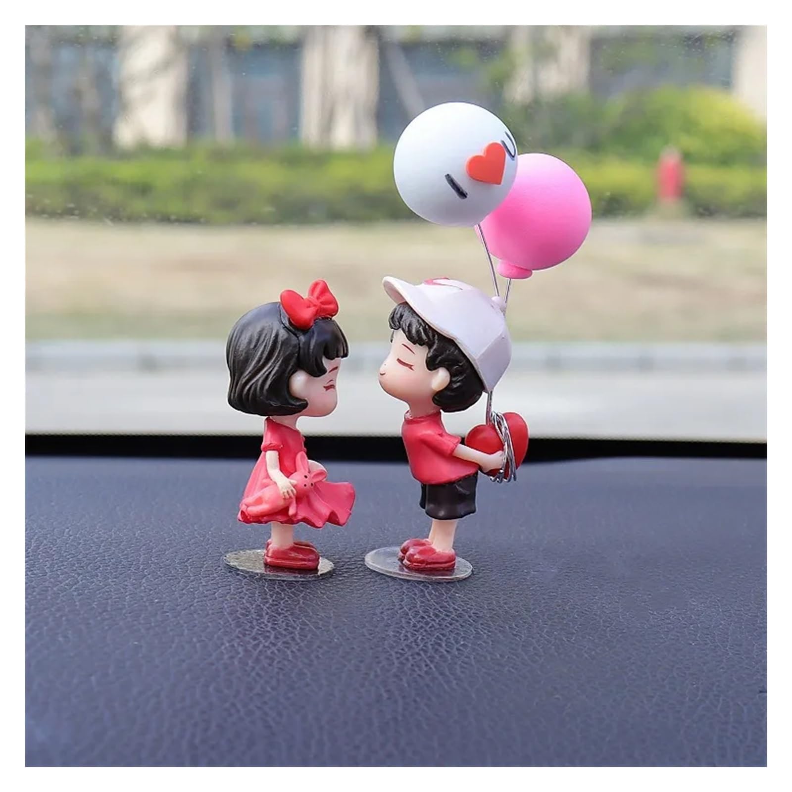 Lspbfkq Car Trim Interior Anime Couples For Car Ornament Model Cute Kiss Balloon Auto Interior Decoration Pink Dashboard Figurine(A1)