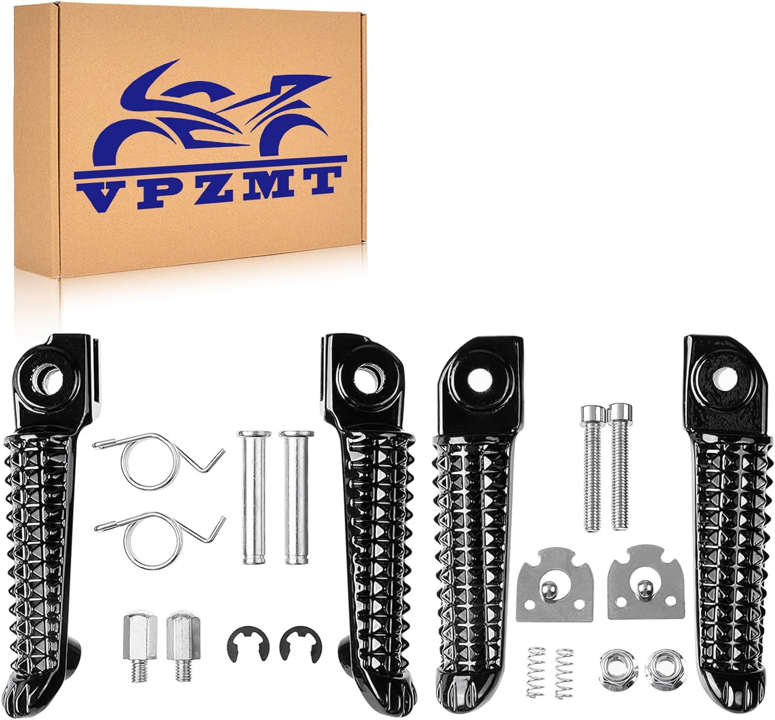Motorcycle Front Rear Footrests Foot Pegs Pedal Fits for Yamaha YZF R1 '98-2019, R6 '03-2020 Models (Front+Rear-Black)