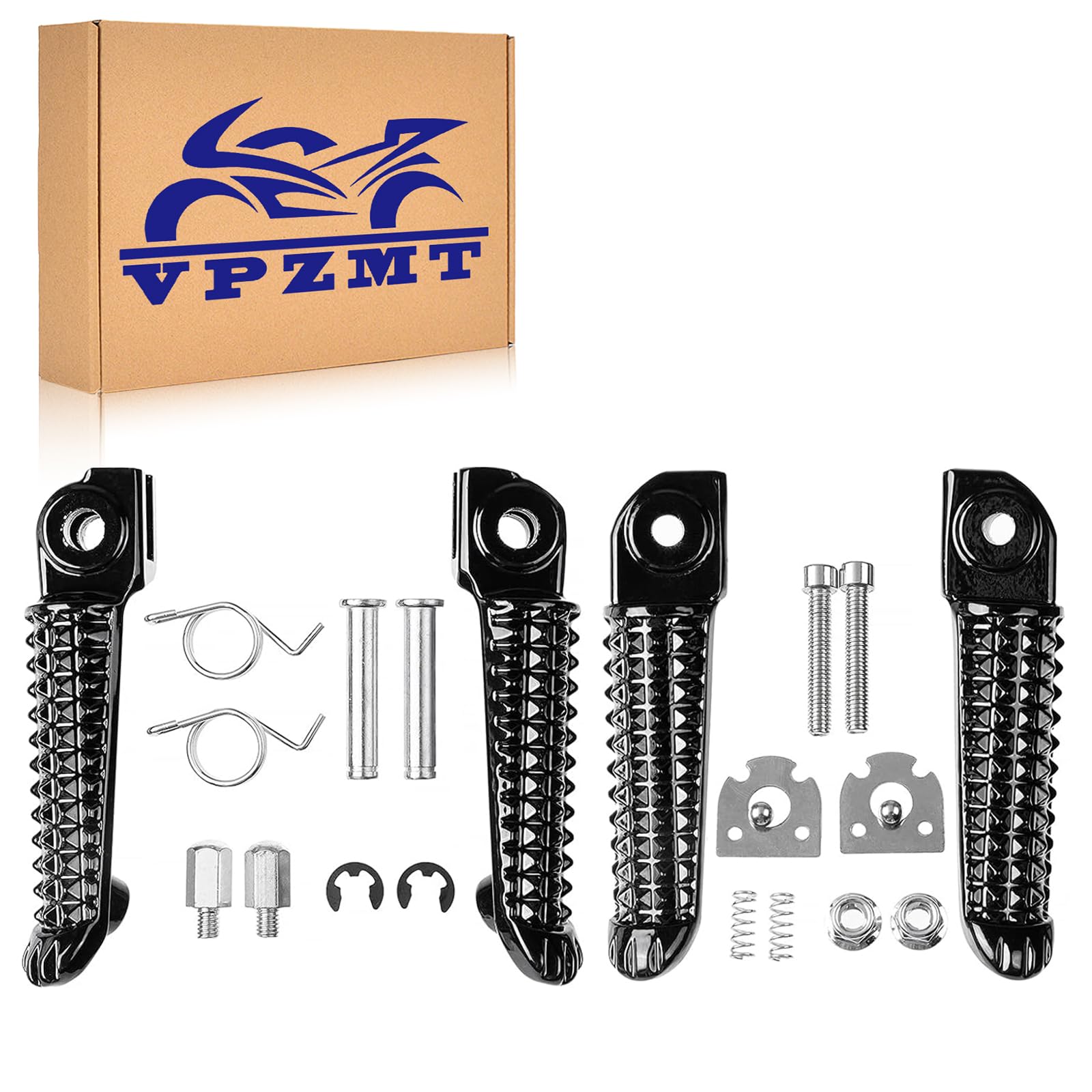 Motorcycle Front Rear Footrests Foot Pegs Pedal for Yamaha YZF R1 '98-2019, R6 '03-2020 Models (Front+Rear-Black)