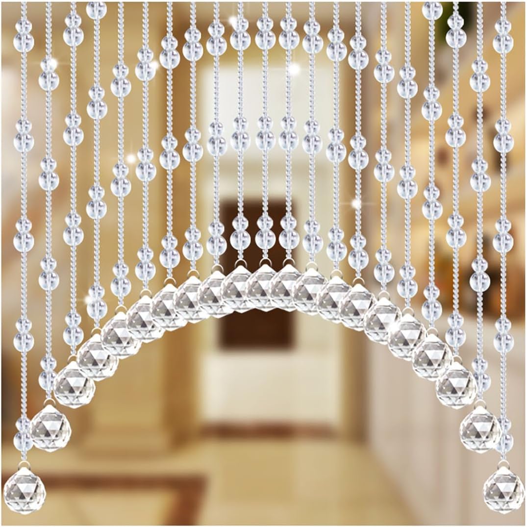 Pengfei Crystal Beaded Curtain, 21 Strings Arched Door String Curtain for Doorway, Decorative Panel Room Partition Divider Blind for Home, Coffee House, Bedroom, Restaurant, Transparent