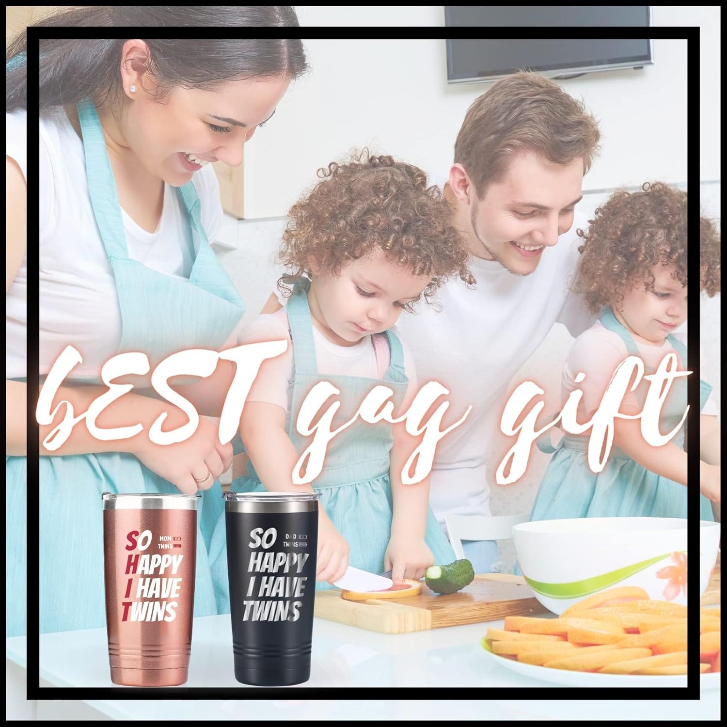 Onebttl Twin Mom Gifts - So Happy I Have Twins - Funny Mom of Twins Gifts, Tumbler 20Oz, Rose Gold - Image 6