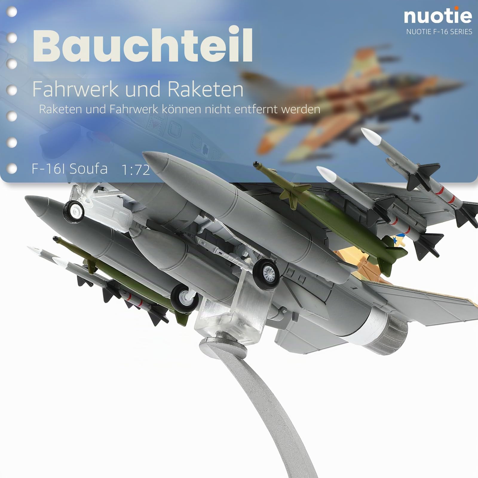NUOTIE F-16 Fighting Falcon 1/72 Druckguss-Metallflugzeug-Modellbausatz, Mehrzweck-Kampfflugzeug, Legierungsflugzeug, vorgefertigtes Modell mit Ständer (F-16I-Israel) | Sammlung oder Geschenk Flugzeugmodell aus Metalldruckguss