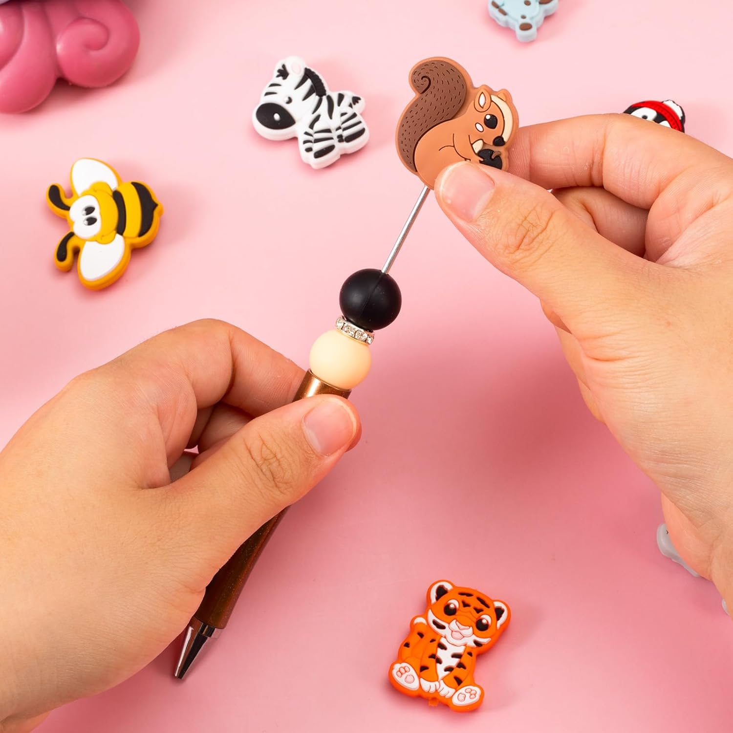Silicone Focal Beads, 20 Pcs Cute Animals Focal Beads for Pens Characters, Silicone Charm Beads Accessory Kit for Beaded Pens, Keychain Making & DIY Handmade Crafts - Image 6