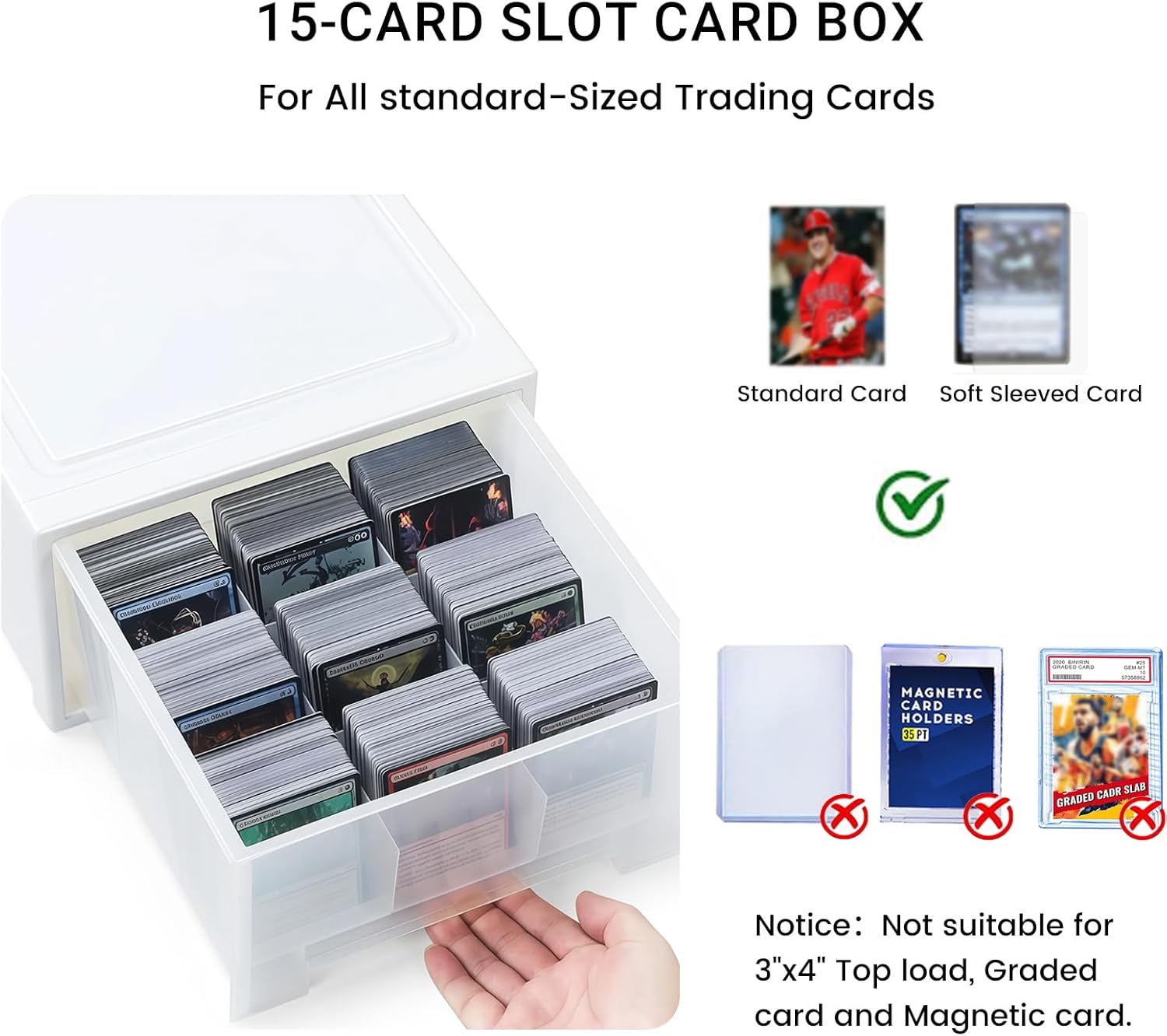 2400-Capacity Trading Card Storage Box with Drawer, Plastic Stackable Organizer for MTG,Sports Cards