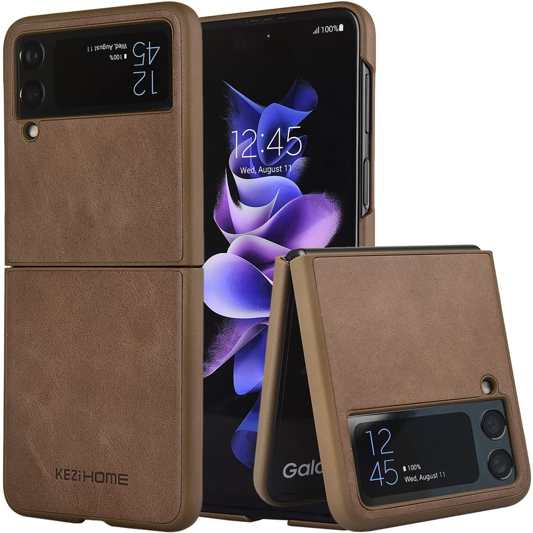 KEZiHOMESamsung Galaxy Z Flip 3 Case, Genuine Leather Samsung Z Flip 3 5G Case, Durable Minimalist Ultra Thin Slim Cover Protective Phone Case Compatible with Samsung Galaxy Z Flip 3 （2021） (Gray)