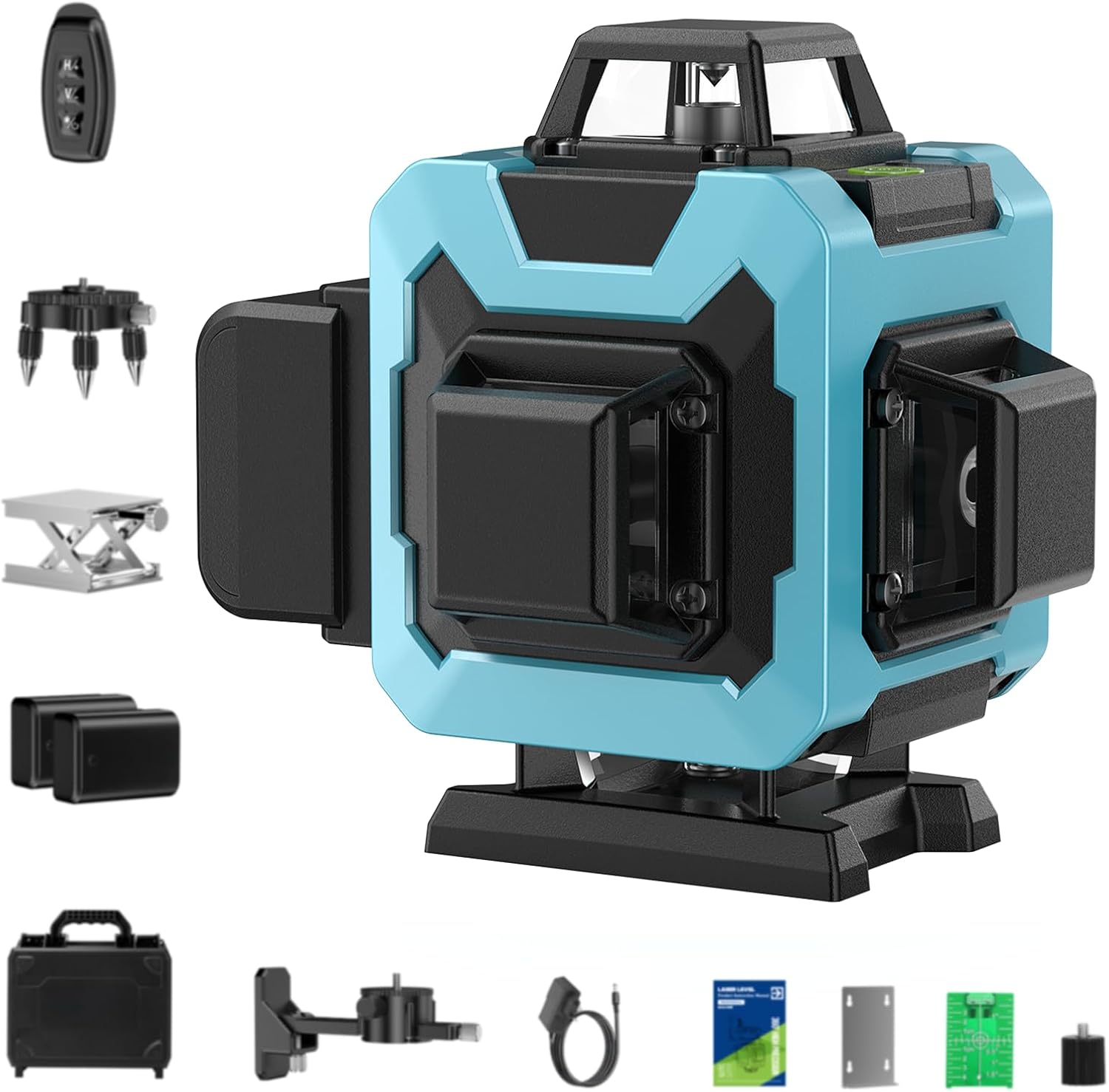 16 Line Laser Level 360 Self Leveling, 4x360°Professional 4D Green Cross Line Laser Level with 2 Batteries, Adjustable Brightness & Remote Control, for Tiling Floor Construction and Picture Hanging