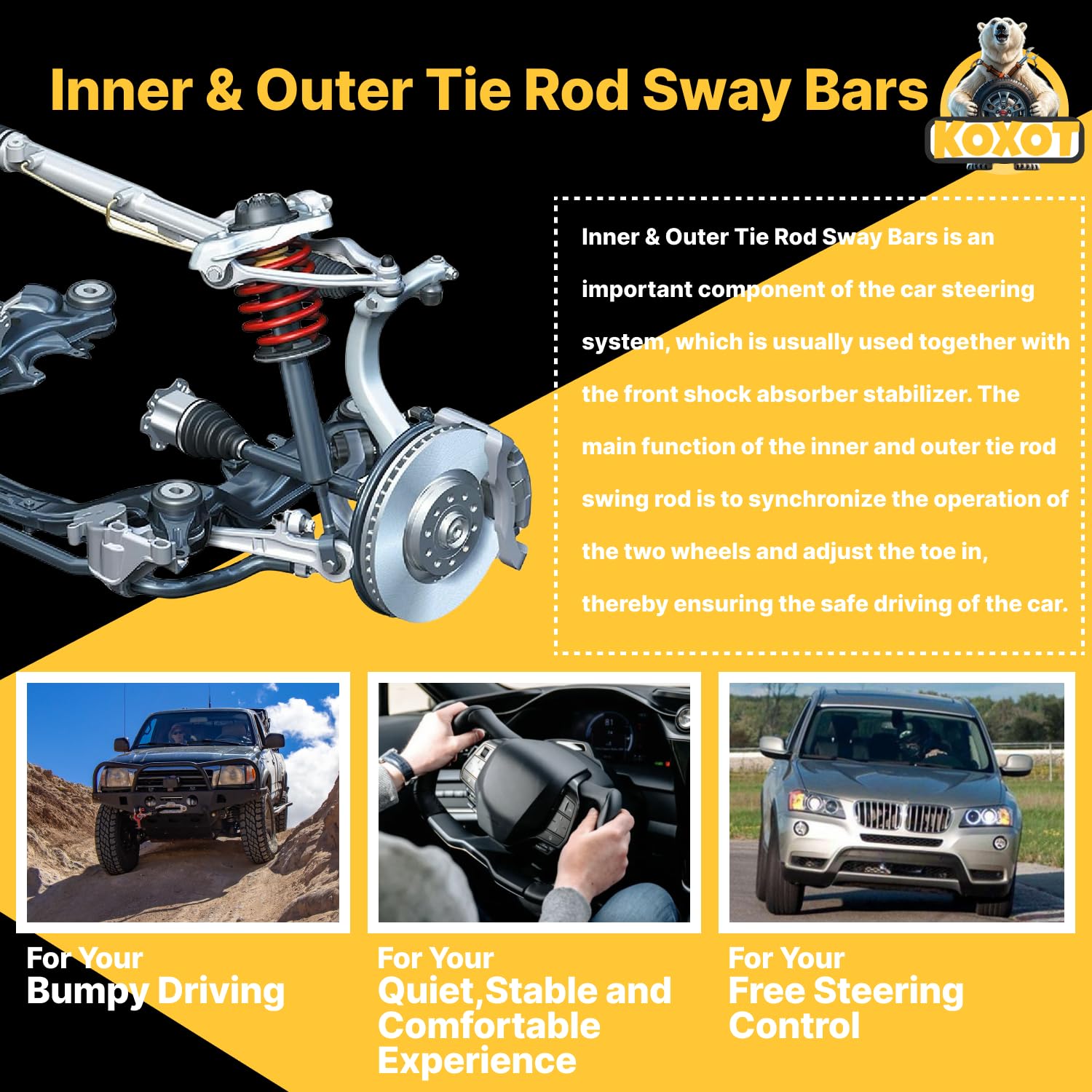 Detroitaxle - Front Inner Outer Tie Rods Sway Bar Links Replacement For 03-08 Toyota Corolla - 6pc Set Fits Select: 2006 TOYOTA COROLLA CE/LE, 2007-2008 TOYOTA COROLLA CE/LE/S - Foto 3