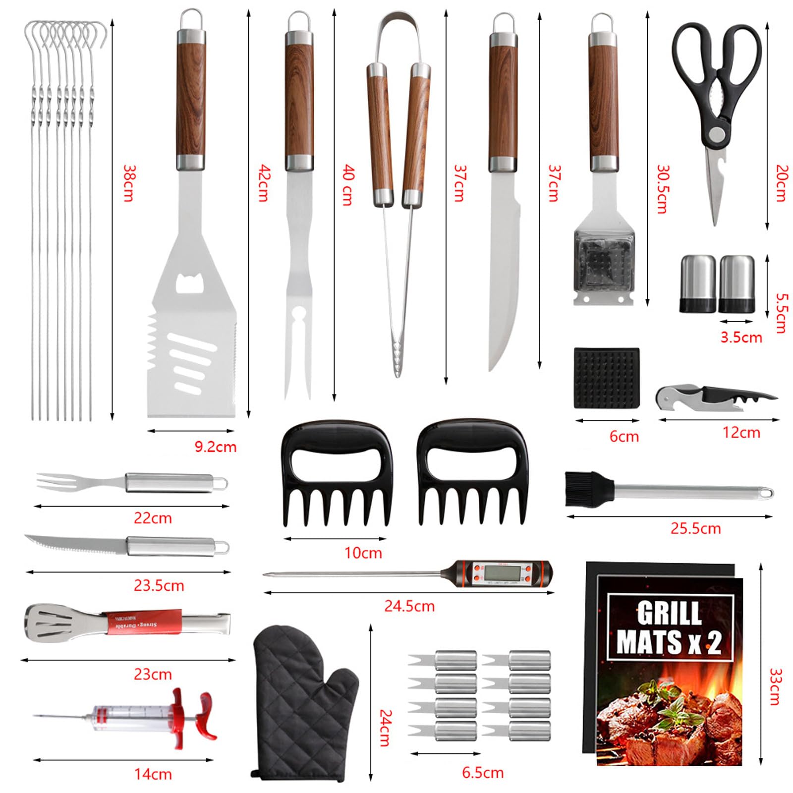 Set Barbecue con valigetta portatile set di utensili per barbecue Include: pinze per barbecue,spatola,forchetta da carne in acciaio inox con Tappetino per Barbecue per Campeggio/Regalo
