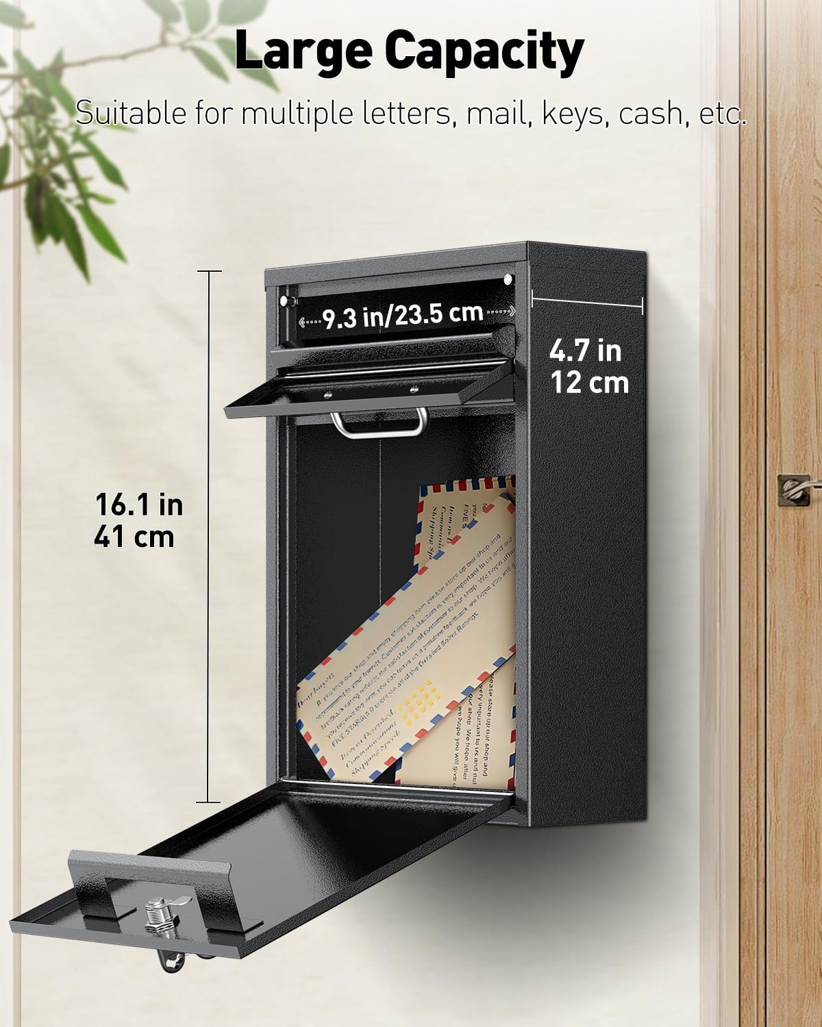 Uniclife Buzón de Pared para Exterior, Antirrobo de Alta Resistencia con Cerradura, Gran Buzón con Llave, Buzón de Seguridad, Buzón de Depósito Seguro, Buzón de Acero para Home Office, Negro