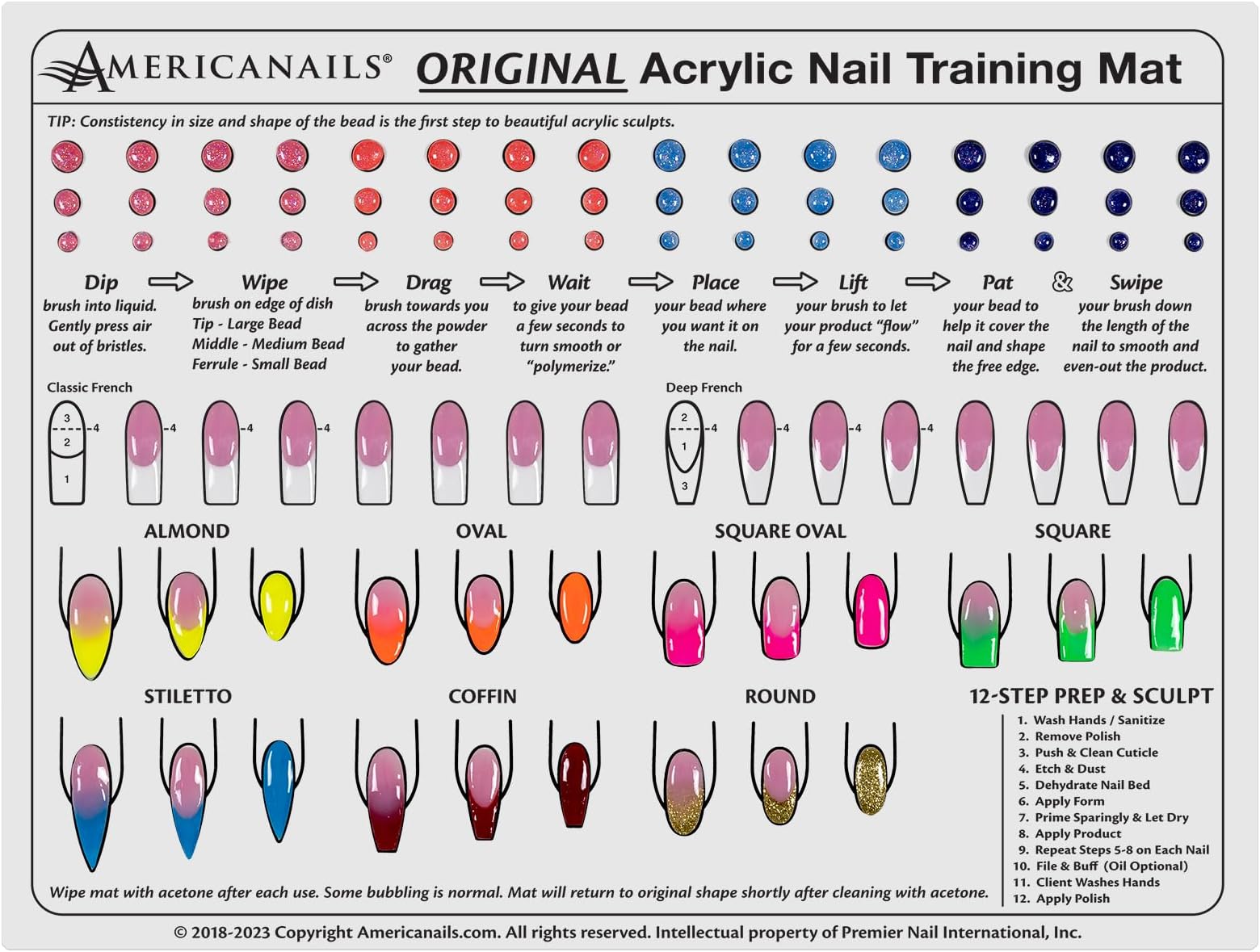 Americanails Acrylic Nail Training Mat - Silicone Trainer Sheet for Application Practice, Flexible Roll Up Pad Template for Acrylic Fingernails, Learn How to Apply Acrylic Nails