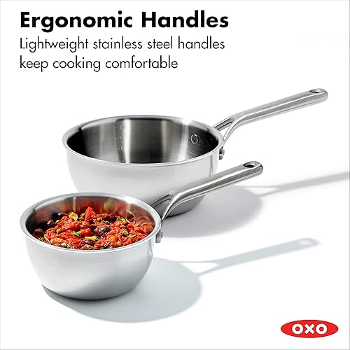 Miniatura 6 de OXO Mira - Juego de sartenes de chef de acero inoxidable de tres capas, 1.5 cuartos de galón y 3.57 cuartos de galón con tapas, sin PFAS