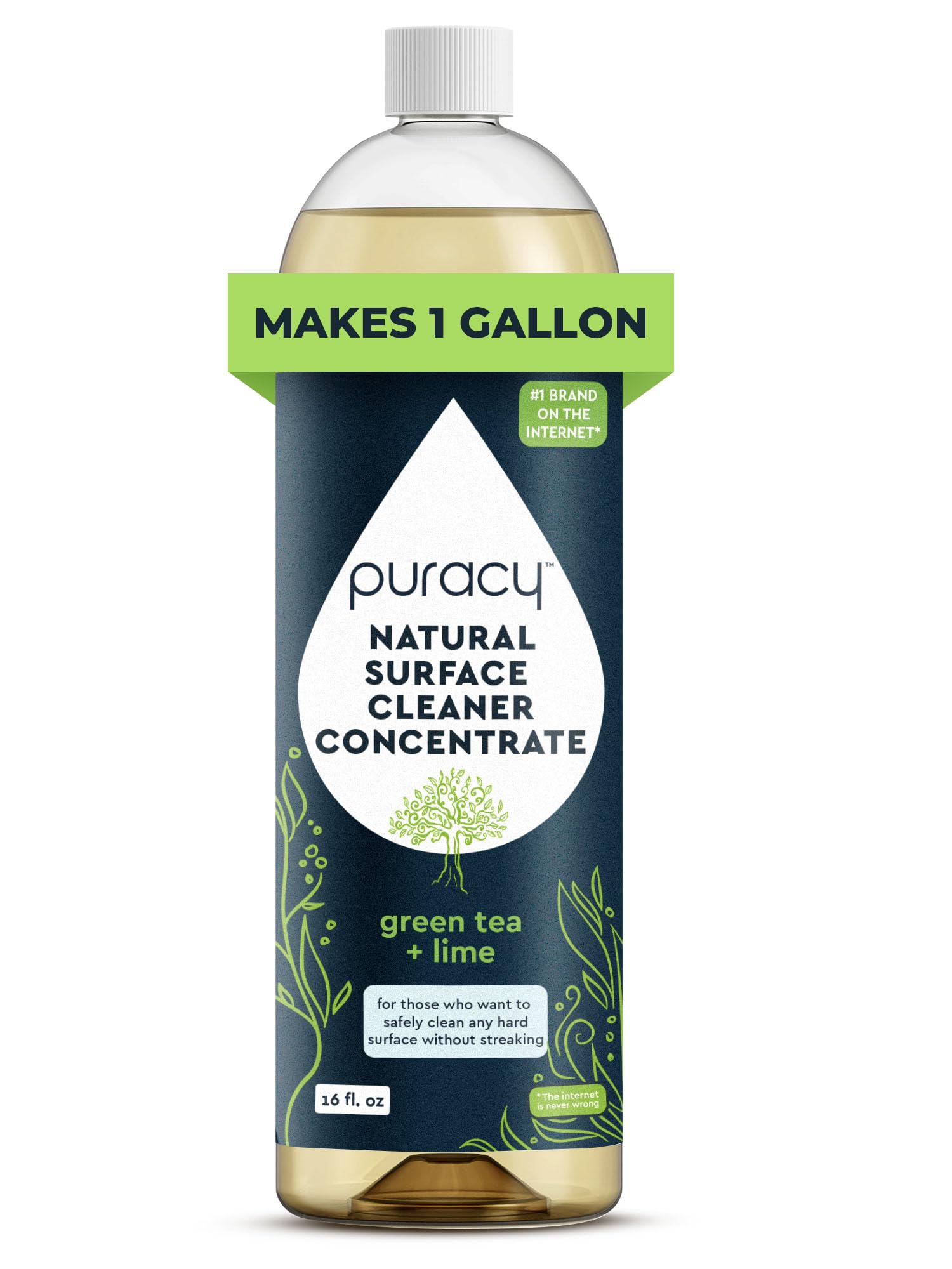 Puracy 99.9% Natural All Purpose Cleaner Concentrate - Makes 128oz Multi Purpose Cleaner - Green Tea & Lime - Surface Cleaner, Floor Cleaner, Kitchen, Cleaner, Bathroom Cleaner - Cleaning supplies