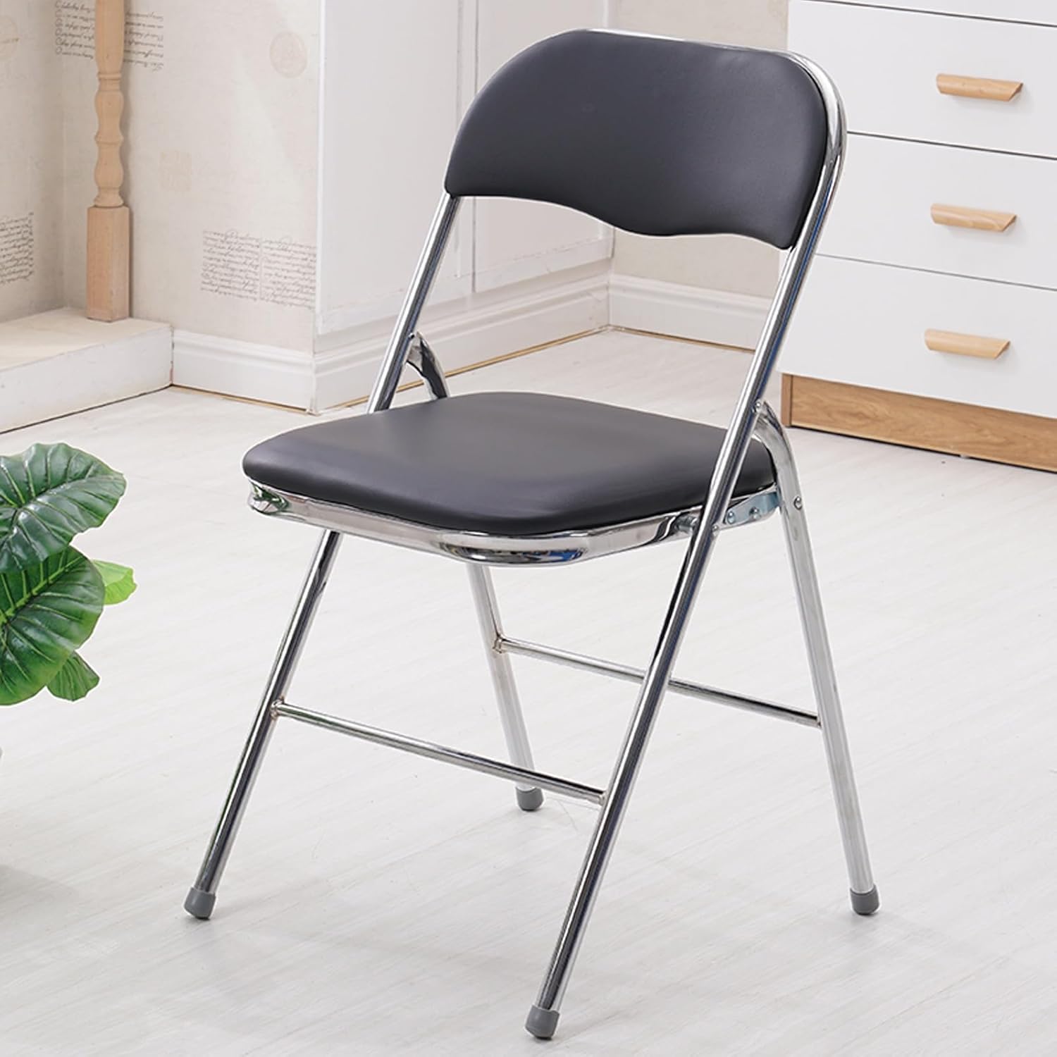 Folding Chair 1Pack- Waterproof Soft Seats,eavy-Duty Metal Frame,Sturdy and Suitable for Indoor Outdoor Activities,Stackable(Black,Baking Paint)