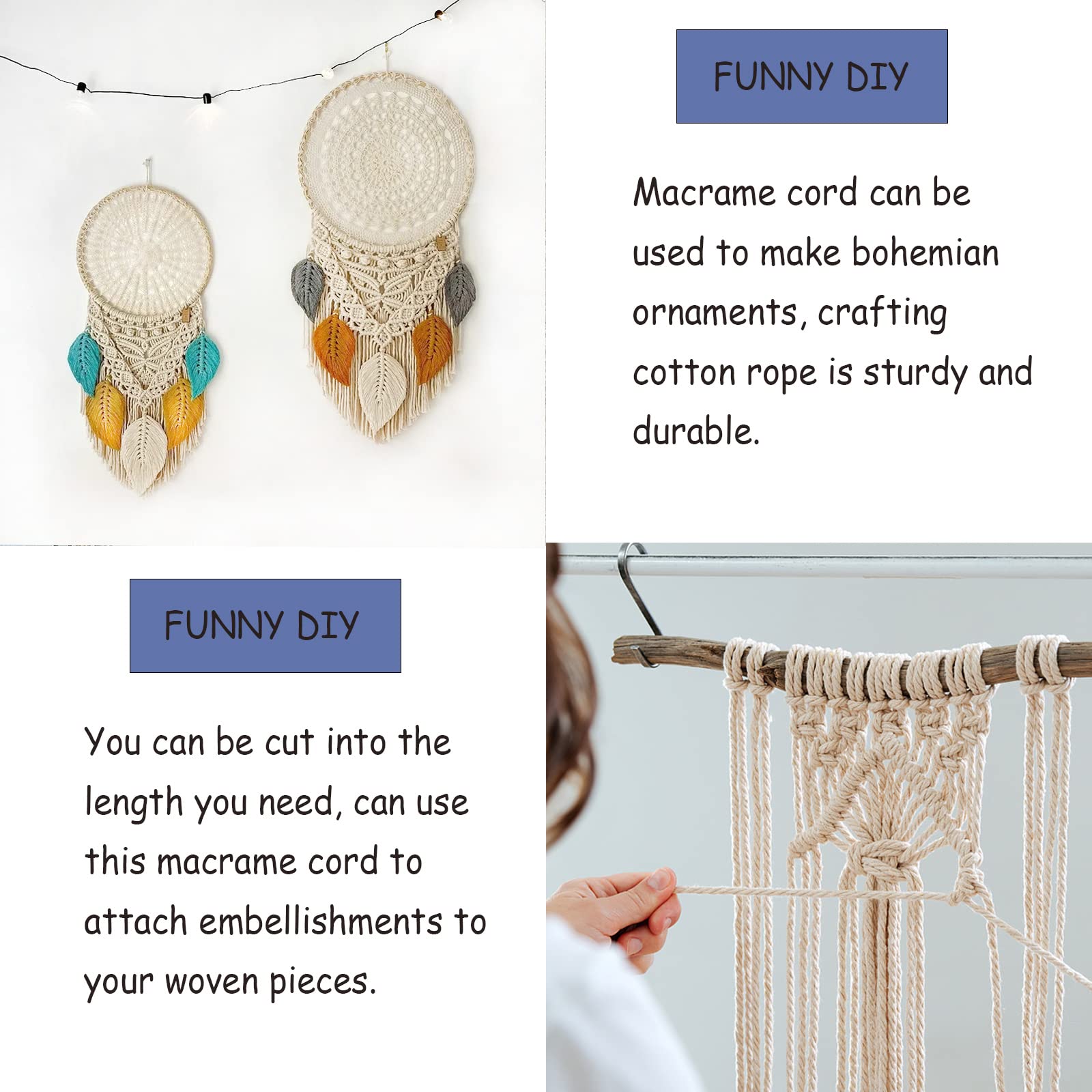 Hilo de macramé de 3 mm x 30 m, 12 unidades de hilo de algodón, cuerda de algodón, hilo de macramé para manualidades, plantas, colgador, decoración bohemia
