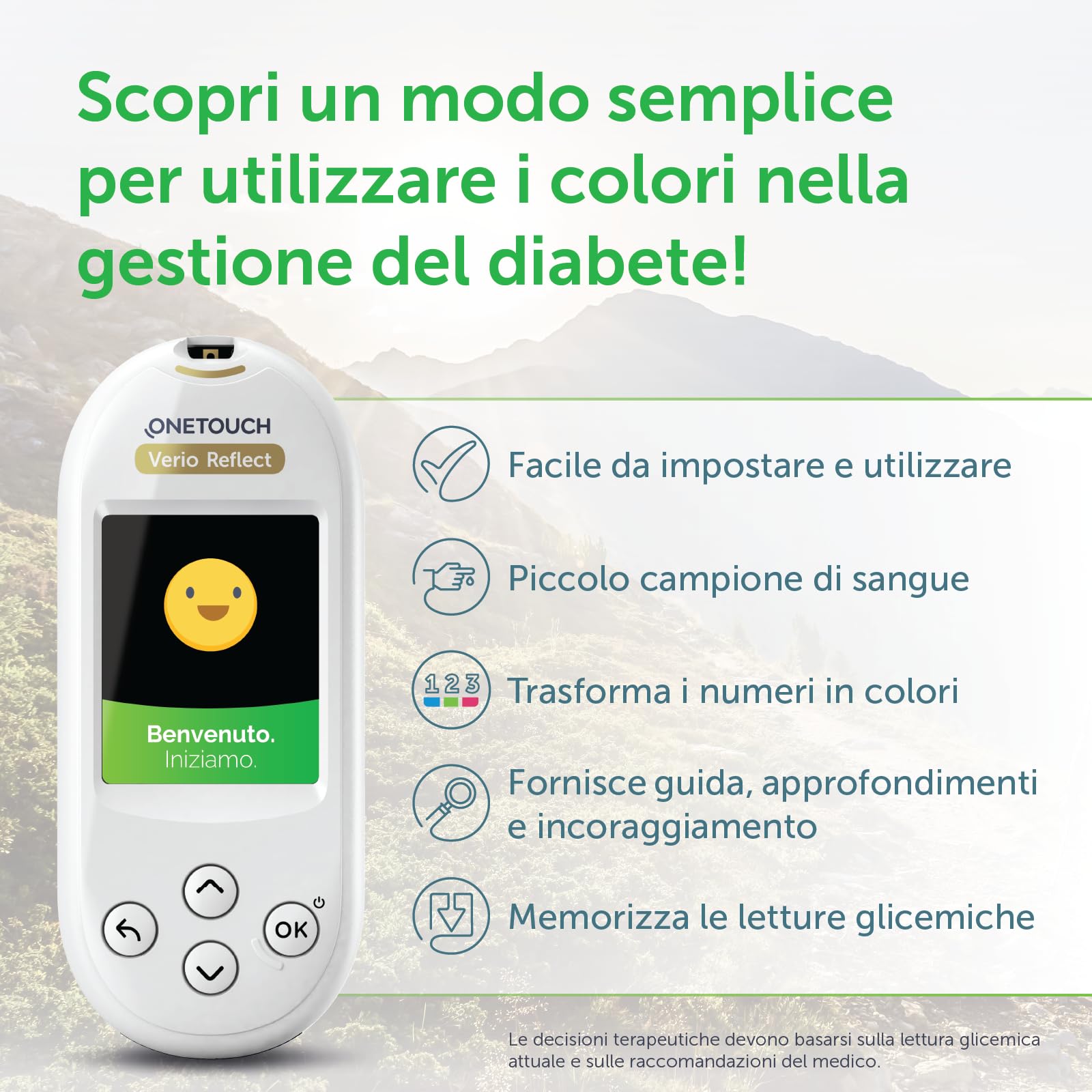 OneTouch Verio Reflect® Glucometro | Sistema per l‘automonitoraggio della glicemia | contiene 1 glucometro, 1 dispositivo pungidito, 10 lancette sterili