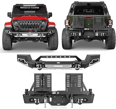 u-Box Gladiator JT Offroad Front Bumper w/Winch Plate + Rear Bumper w/Tire Carrier for Jeep Gladiator JT 2020 2021 2022 2023 2024 2025 2026 Pickup Trucks