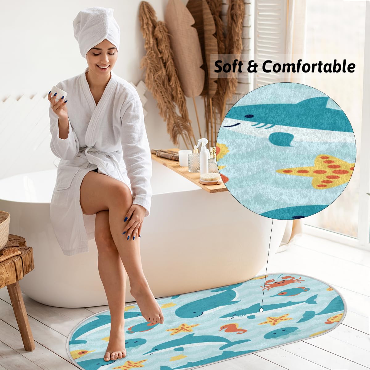 TropicalLife Zwierzęta morskie delfiny uroczy obszar dywanik mata 50 x 120 cm, delfiny długie włosy pogrubione dywaniki do pokoju kuchni domu łazienki wewnątrz antypoślizgowa mata podłogowa dywaniki