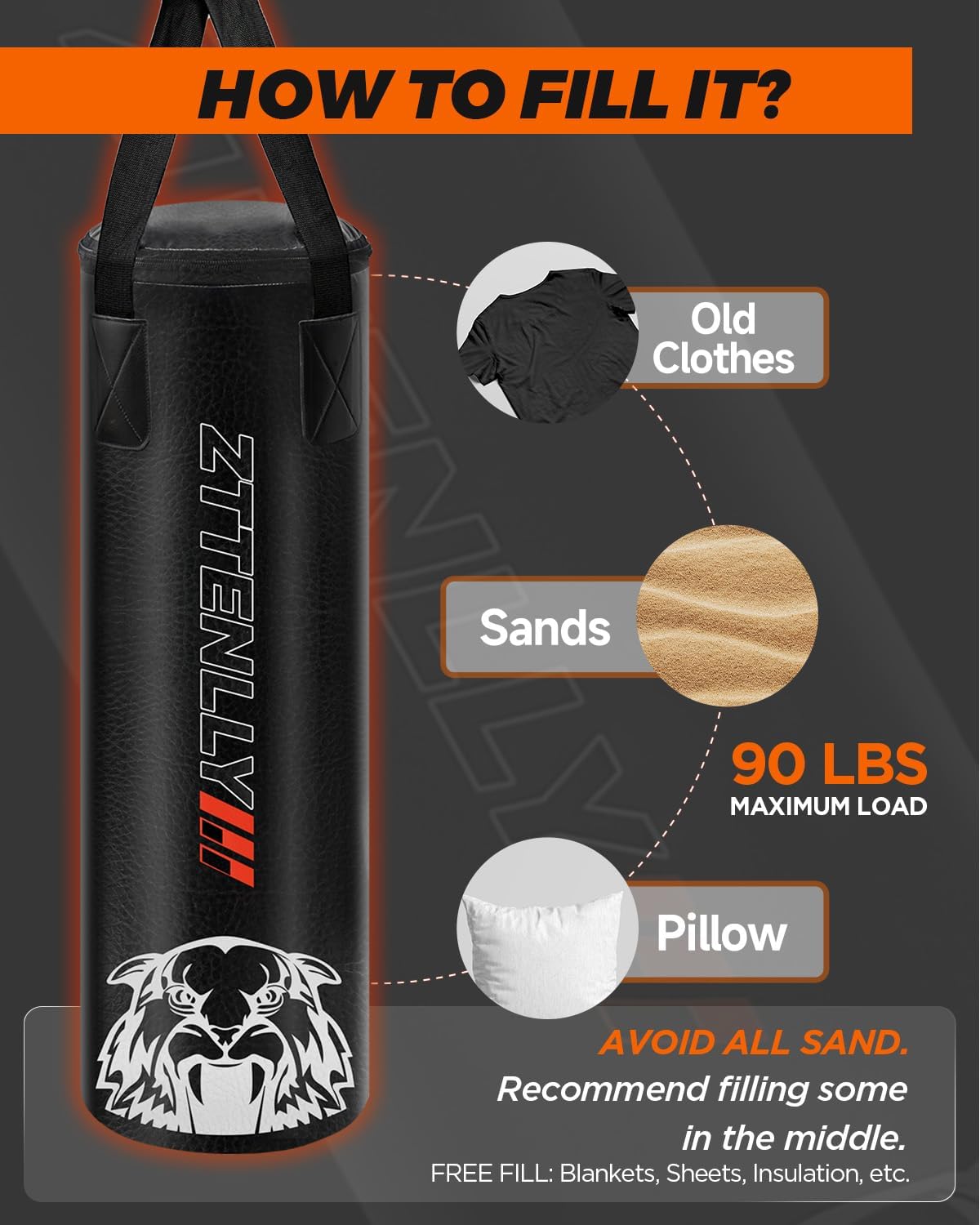 Kids Punching Bag with Gloves - PU Leather & Adjustable Height Strap - Boxing Bag Set for 3-8-14 Years Kids/Youth Great for Boxing, MMA, Kickboxing