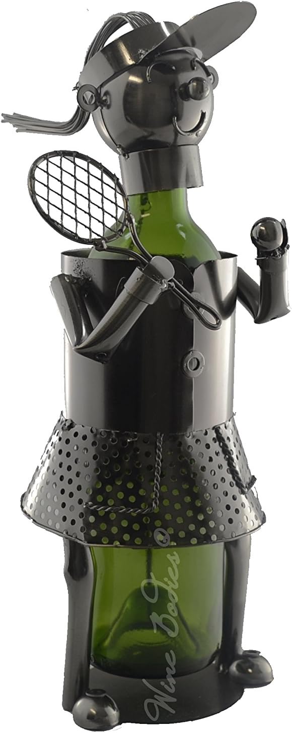 Woman Tennis Player Metal Wine Bottle Holder, Charcoal
