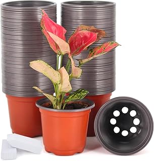 JERIA 100-Pack 4 Inch Plastic Nursery Pots with 100 Plant Labels - Reusable Seed Starting Pots for Succulents, Seedlings & Flowers
