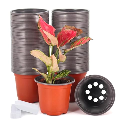 JERIA 100-Pack 4 Inch Plastic Plant Nursery Pots Come with
