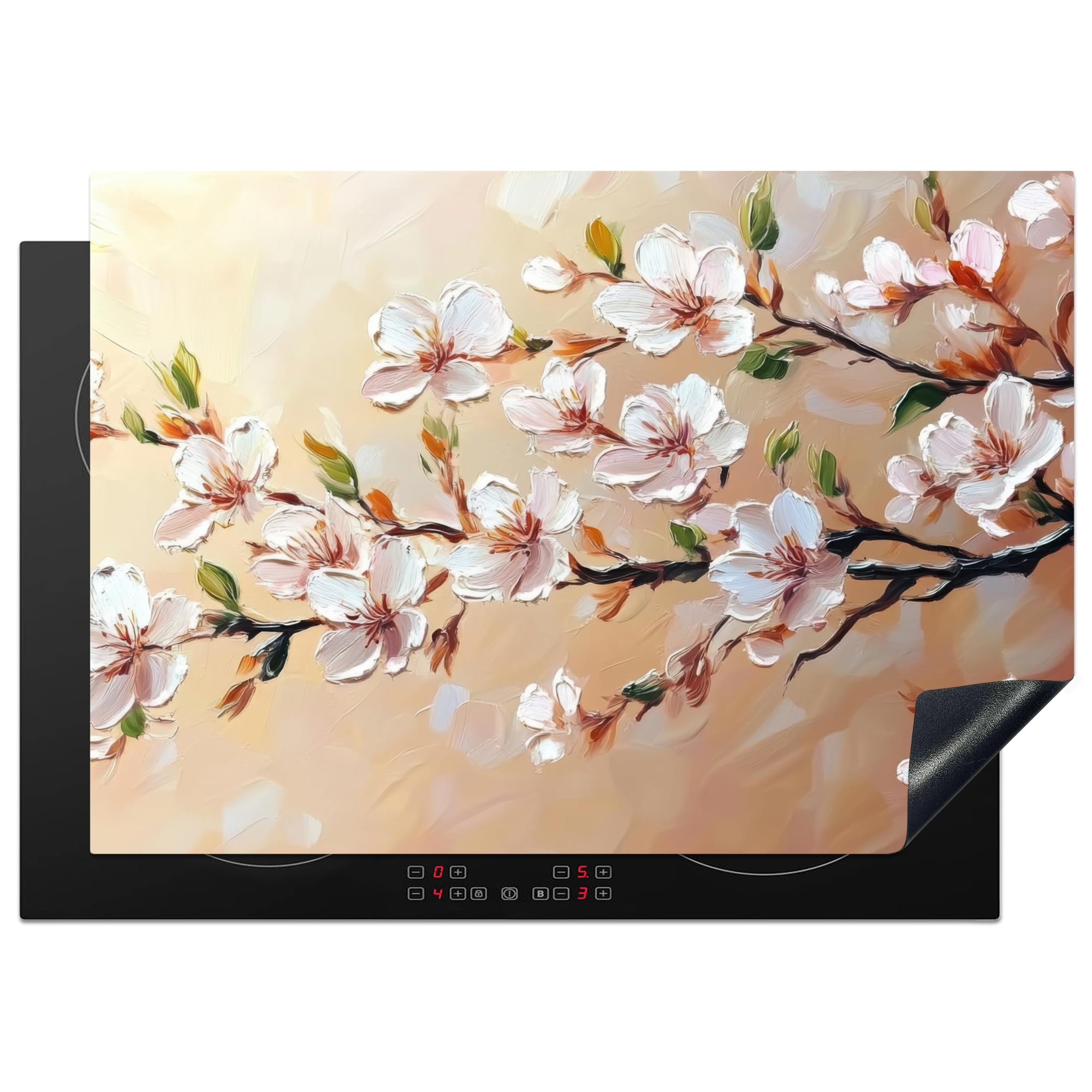 KitchenYeah© Induction Hob Protector Mat 20.5"x29.5" / 75x52 cm Cooker Top Protectors Cover Ceramic Covers Electric Hobs Vinyl Blossom Branches - Picturesque - Pink