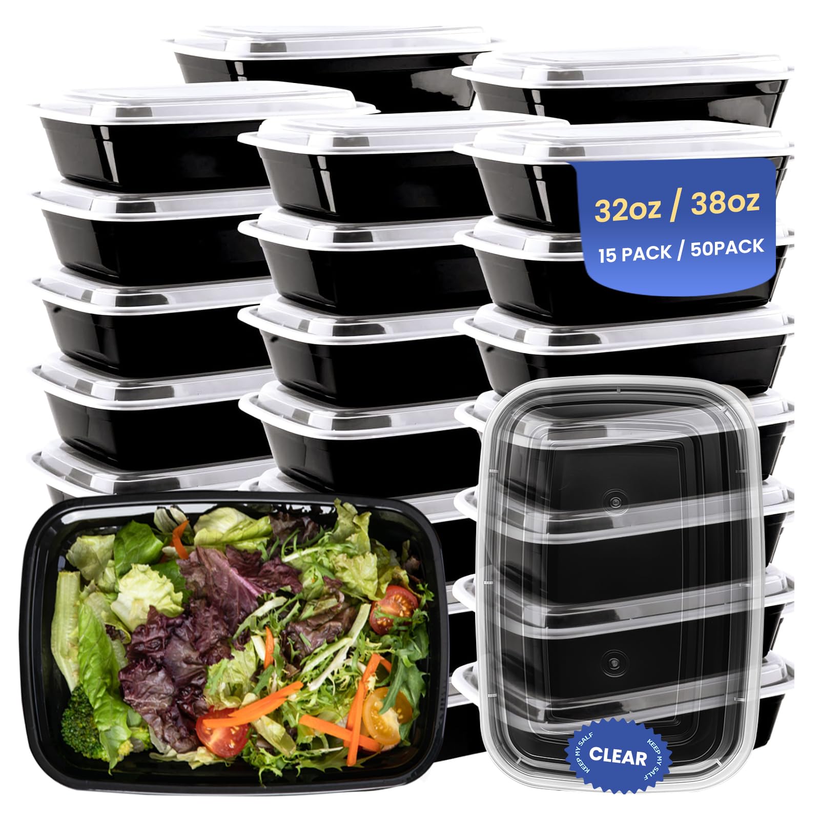38oz Meal Prep Containers Reusable 15 Pack Food Containers with Lids