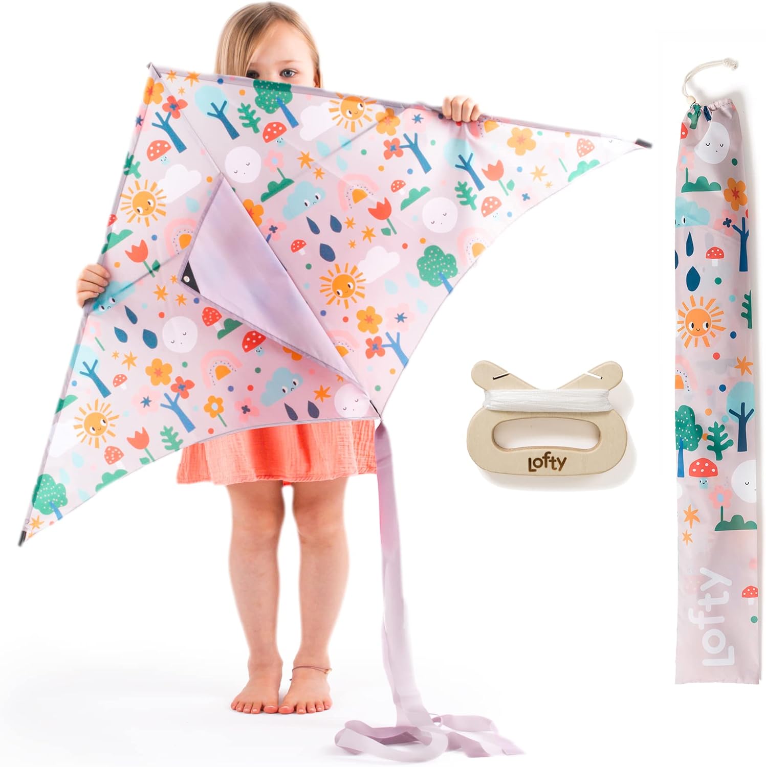 LOFTY Kites for Kids | Easy to Fly Kite | Flying Kites for Children | Kids Kite Easy to Assemble | Built to Last with Wooden Handle & Matching Carry Bag | Designed in New Zealand- Happy Days : Everything Else