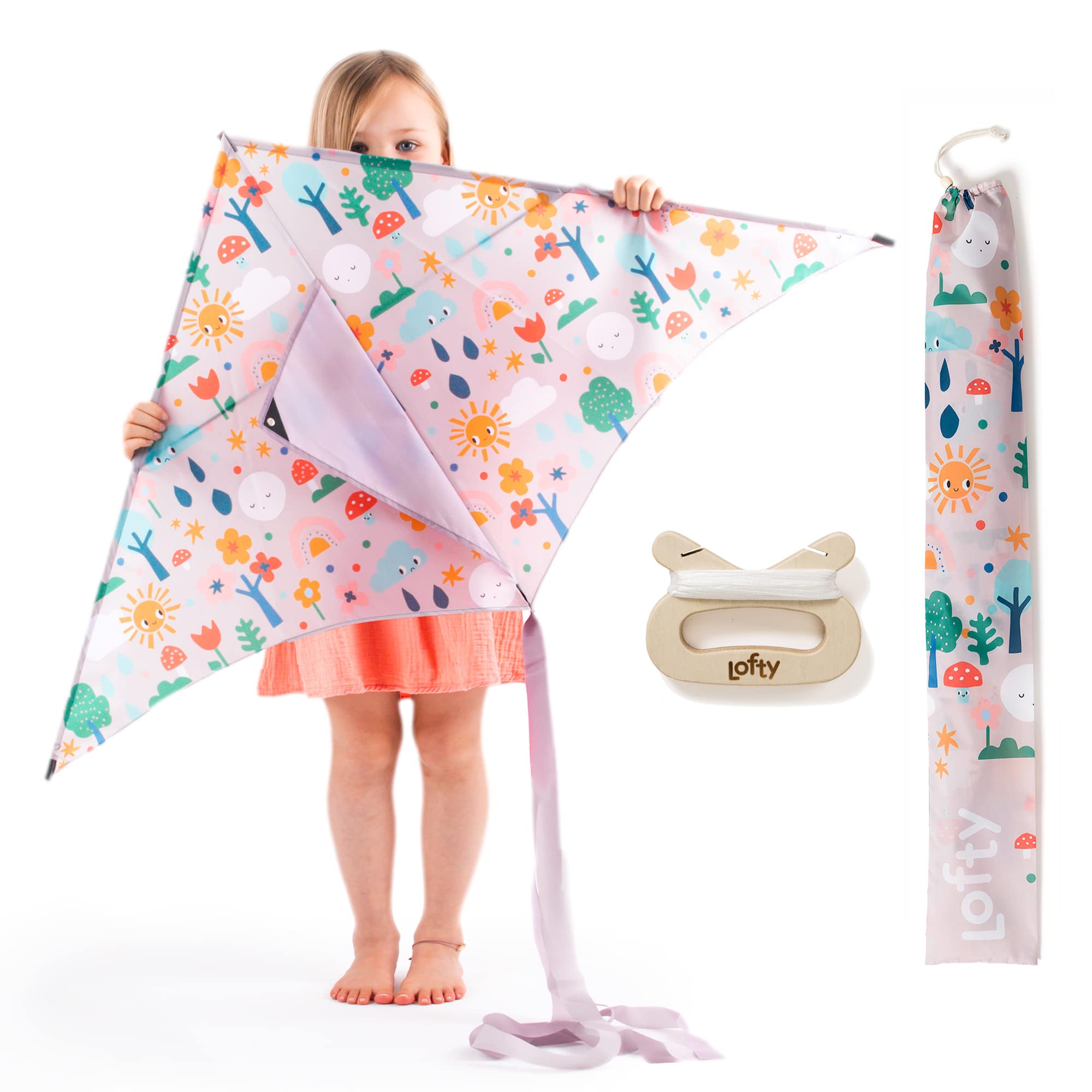 LOFTY Kite for Kids, Easy to Fly Kite for Children, A Kids Kite That Adults Will Love. Built to Last with Wooden Handle & Matching Carry Bag | Designed in New Zealand