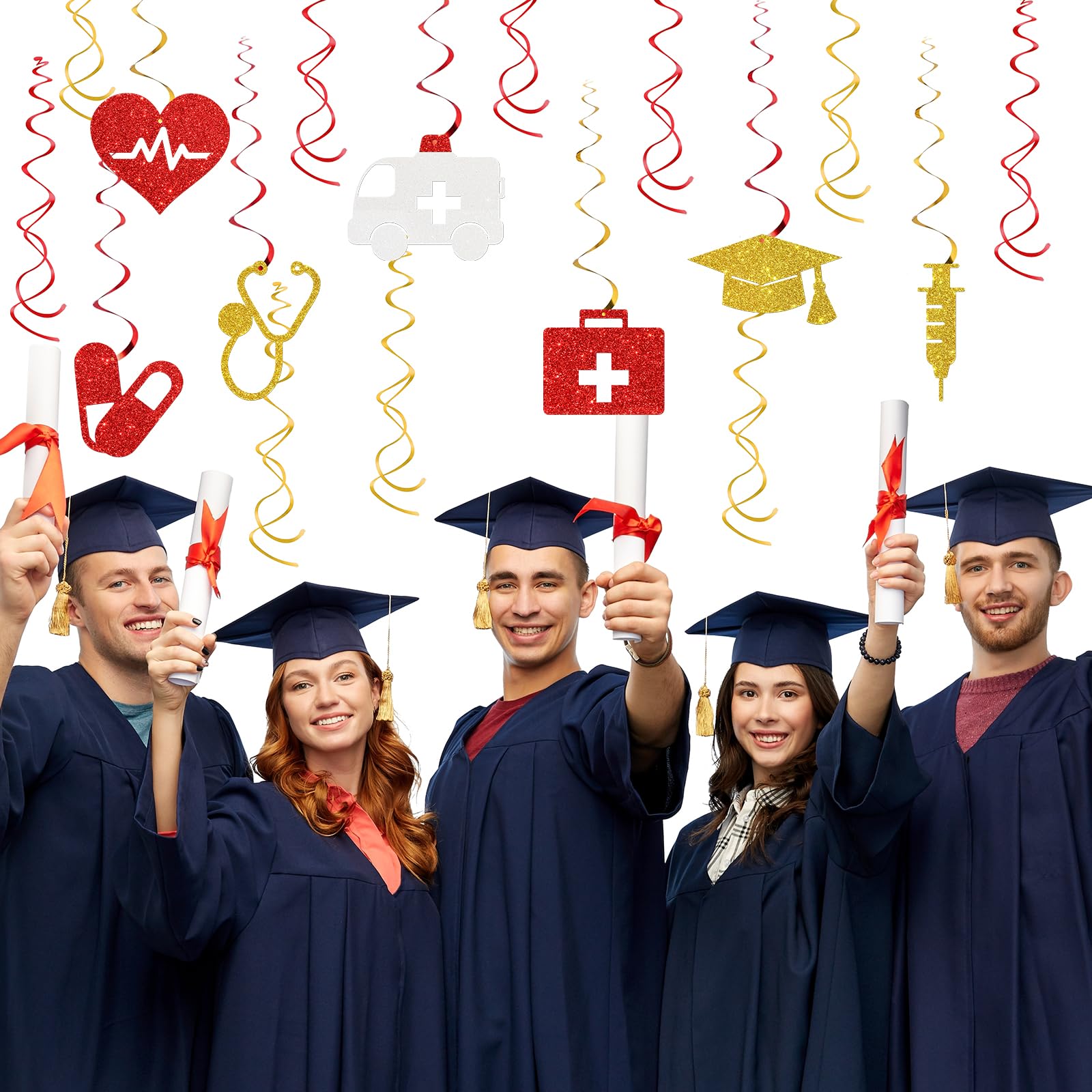 Congrats BSN Graduation Banner - Black & Red Glitter Garland For Nurse Nursing School Party - View #9